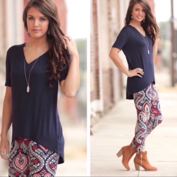 Infinity Raine Tops - Infinity Raine Navy Hi-Low V-Neck Tunic